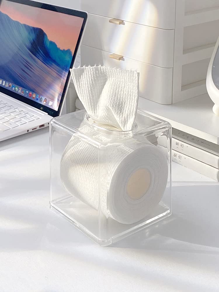 Cq acrylic Roll Tissue Box Holder with Cover Square Facial Tissue Dispenser Box Case for Countertop Clear Plastic Dryer Sheet Container Napkin Organizer for Bathroom  Kitchen Home Square - Image 3